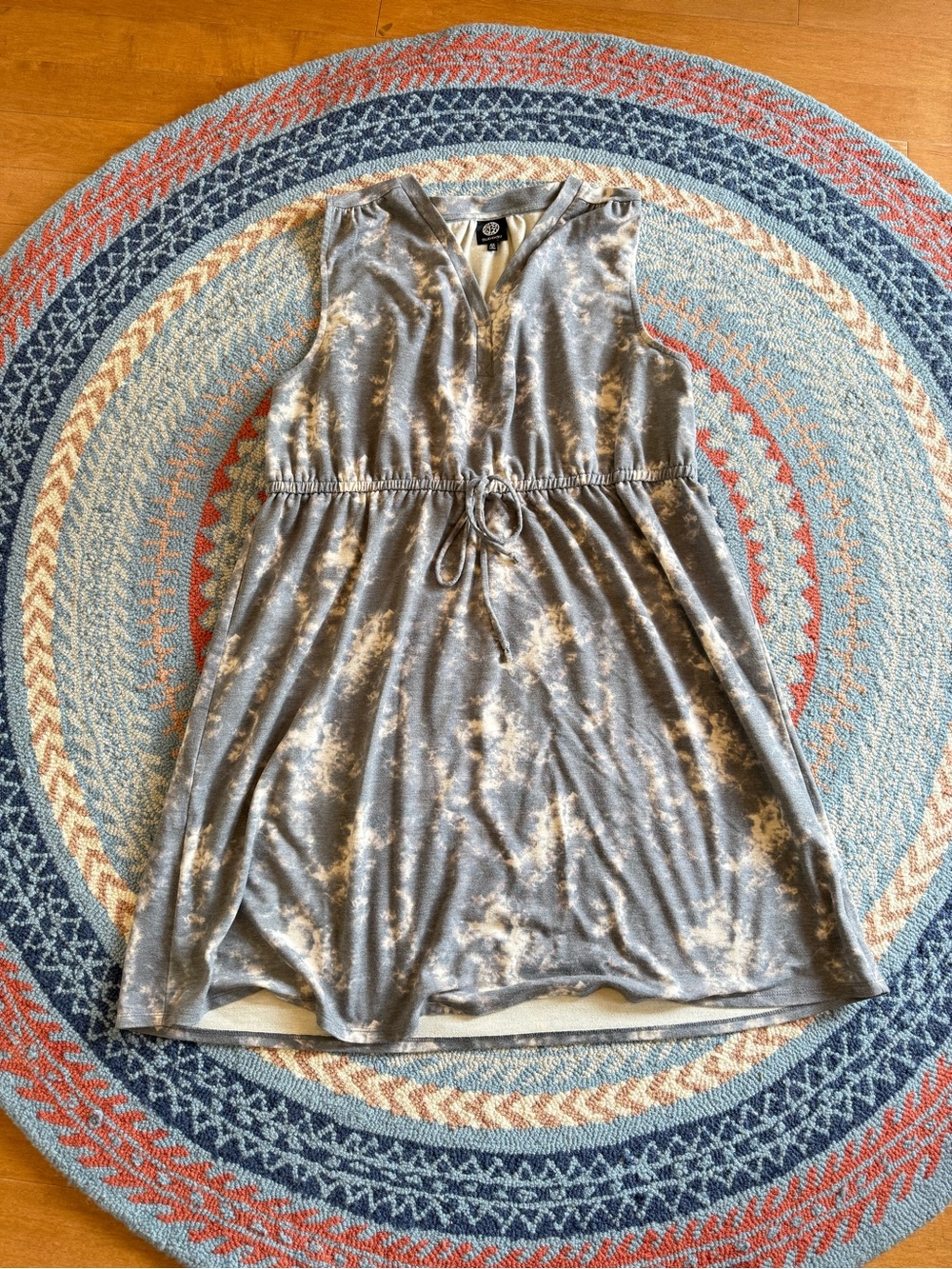 bobeau Gray Tie-Dye Drawstring Waist Sleeveless Dress